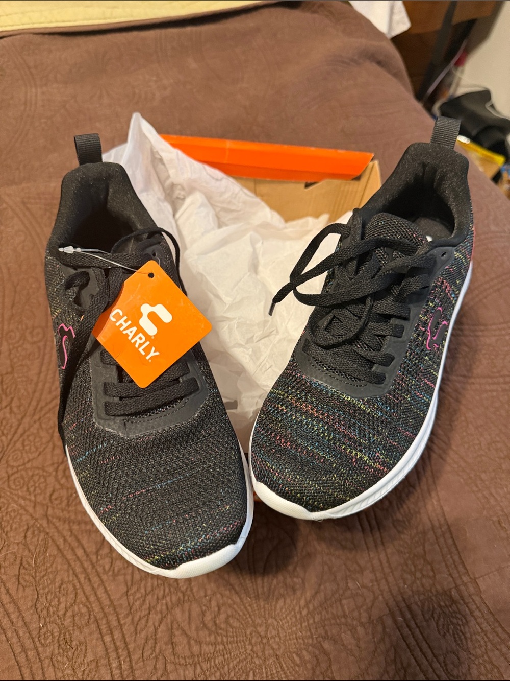 Charly Kids Black Knit Sneakers with Multicolor Stitching